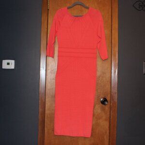 Gabrielle Union NY&Co Coral Ribbed Knit Bodycon Midi Sweater Dress Size M